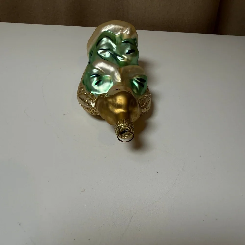 Praying Angel Glass Christmas Ornament Gold Green‎ Glitter Wings Vintage Style